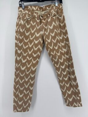 7 For All Mankind Jeans Women 27 Brown Cream Ikat Print Straight Leg Stretch USA